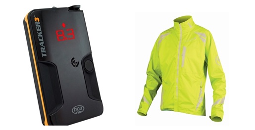 BCA Tracker 3 avalanche beacon, Endura Luminite II bike jacket